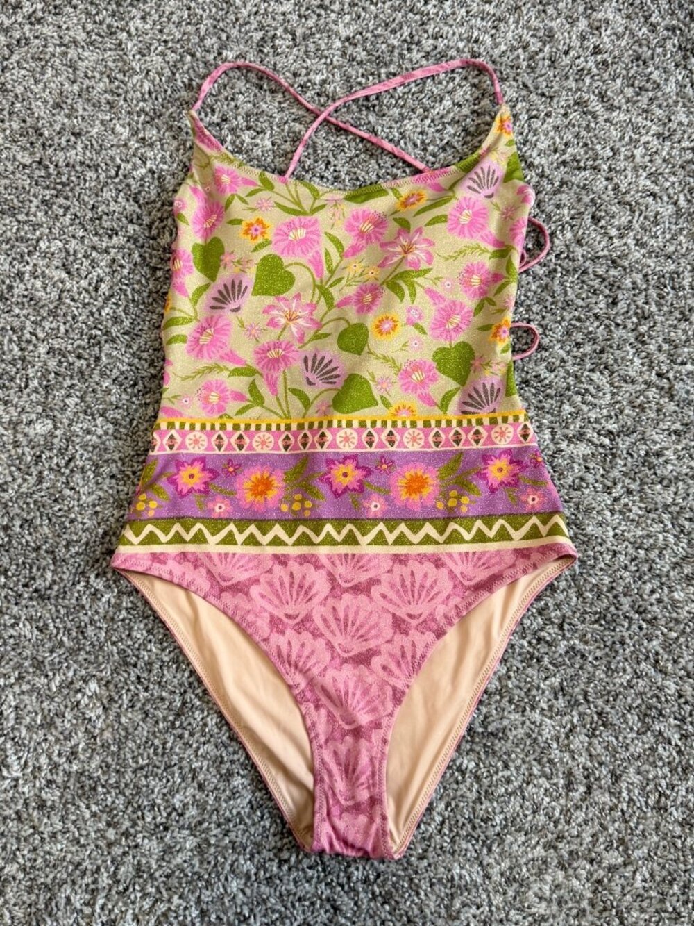 SPELL NWT Goldie Shimmer One Piece - Desert Rose Swimsuit  Women's Size L.